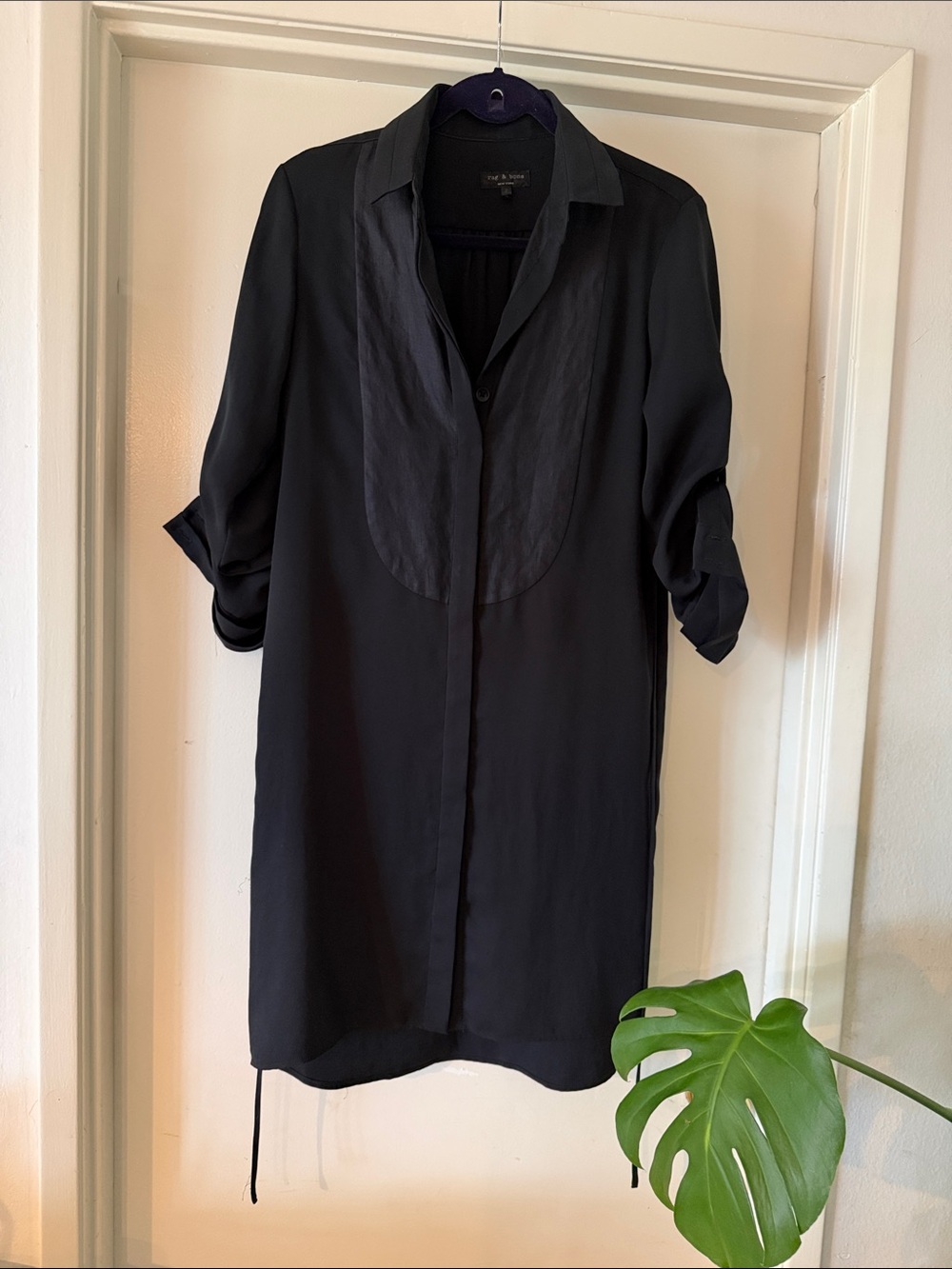Rag & Bone Black Tux Style Button-Up Shirt Dress size 2